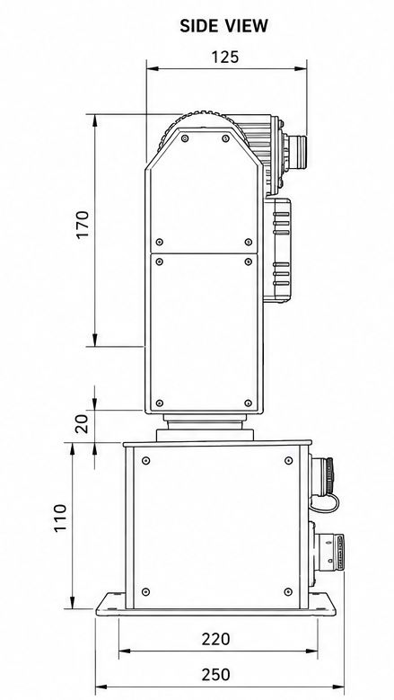 Gridbots Falcon stabilised gimbal drawing - side view